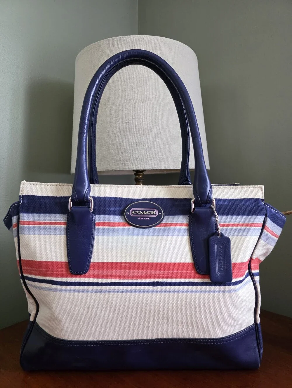Coach Candace 22397 Legacy Stripe Canvas Leather Carryall Tote Bag Y2K